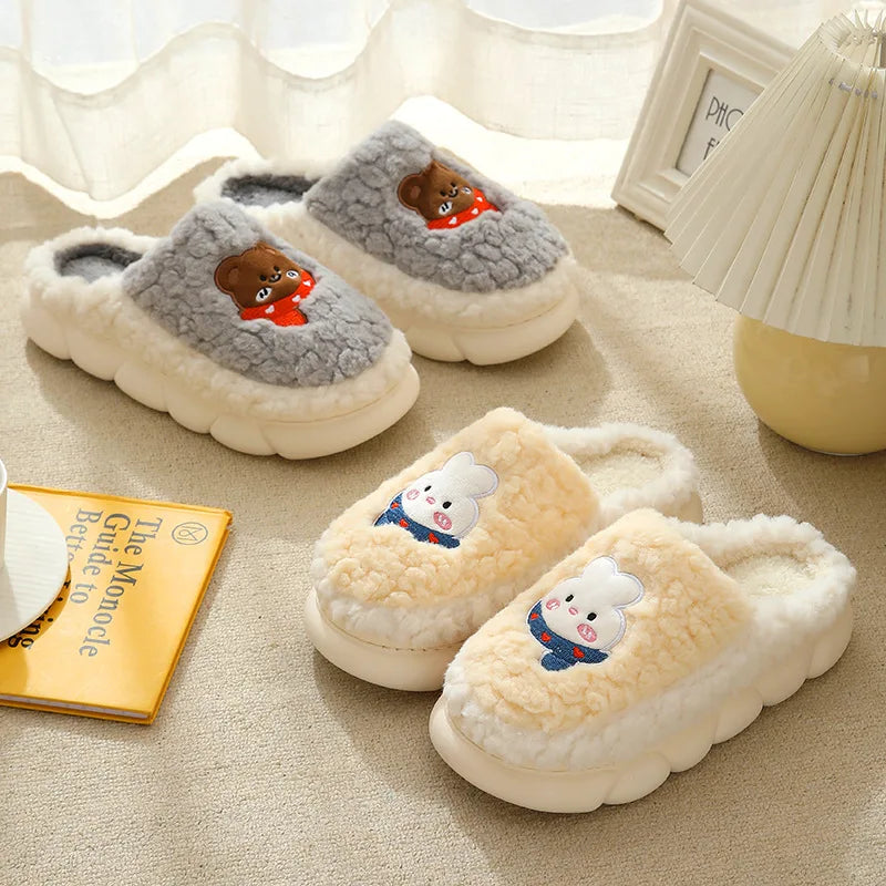 Rabbit couple home wooden floor autumn and winter warm cotton slippers cotton shoes