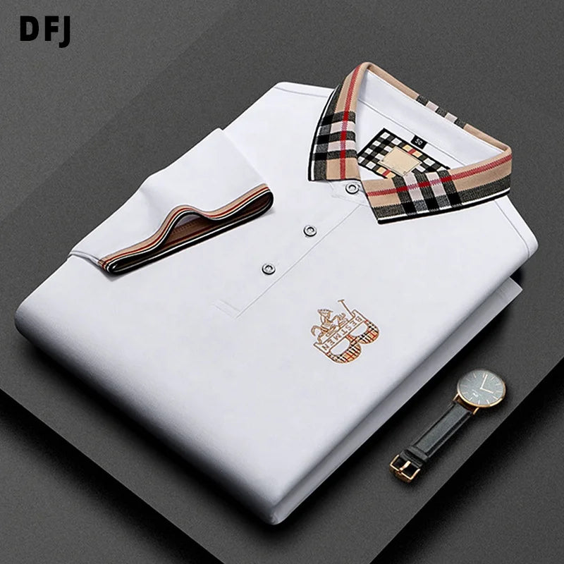 Custom Embroidered Knitted Luxury Men's polo Shirt Short Solid Plus Size White with Patch Logo Quick Dry Polyester/Cotton Button