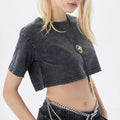 Vintage Crop t Shirts 2024 Women Acid Wash 100% Cotton 2022 Printed Custom Crop Top