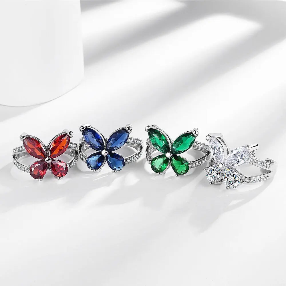 Factory Supply Hot Sale Simple Butterfly Ring Zircon Stainless Steel Trendy Adjustable Opening Ring for Women