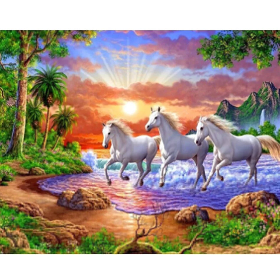 Modern Horse Animals Painting by Numbers Kit for Adults Classic Style DIY Handmade Gift for Home Decors 40x50cm