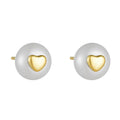 Fashion Elegant 14K Gold Jewelry 925 Sterling Silver Flat Natural Freshwater Pearls Inlay Heart Stud Earrings for Women