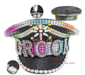 Ecoparty New Women Men Steampunk  Hat With Rivet Queen Sequin Burning Captain Sergeant Hat Rave Festival Bachelorette Part Hat