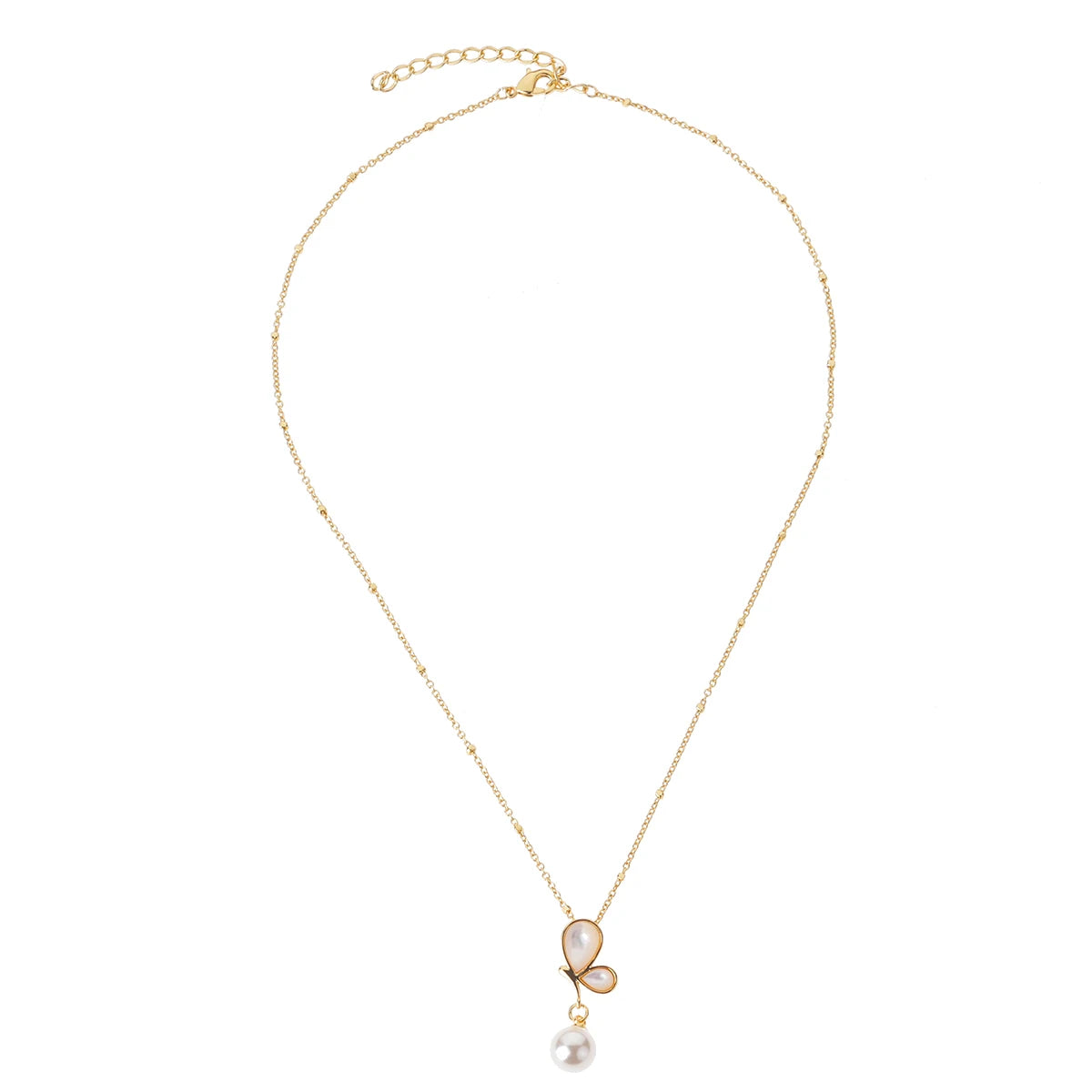 Wholesale Natural Freshwater Pearl Rice Beads Jewelry Necklace 14K Gold Fashion butterfly Clavicle Choker Chain Women