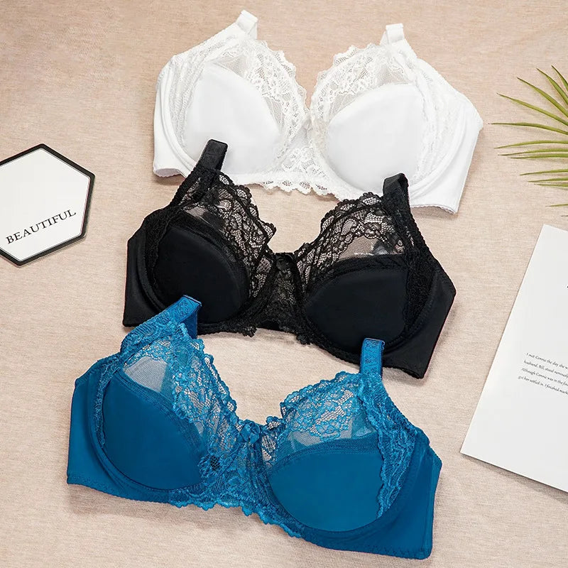 Large E F Cup Fat Women Comfortable Fashion Lace Transparent Plus Size Push up Bras for Fat Women Hot Selling