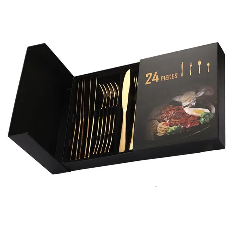 Luxury Top Seller Silverware  Flatware 24 Pieces Stainless Steel Cutlery Set 24pcs with Box