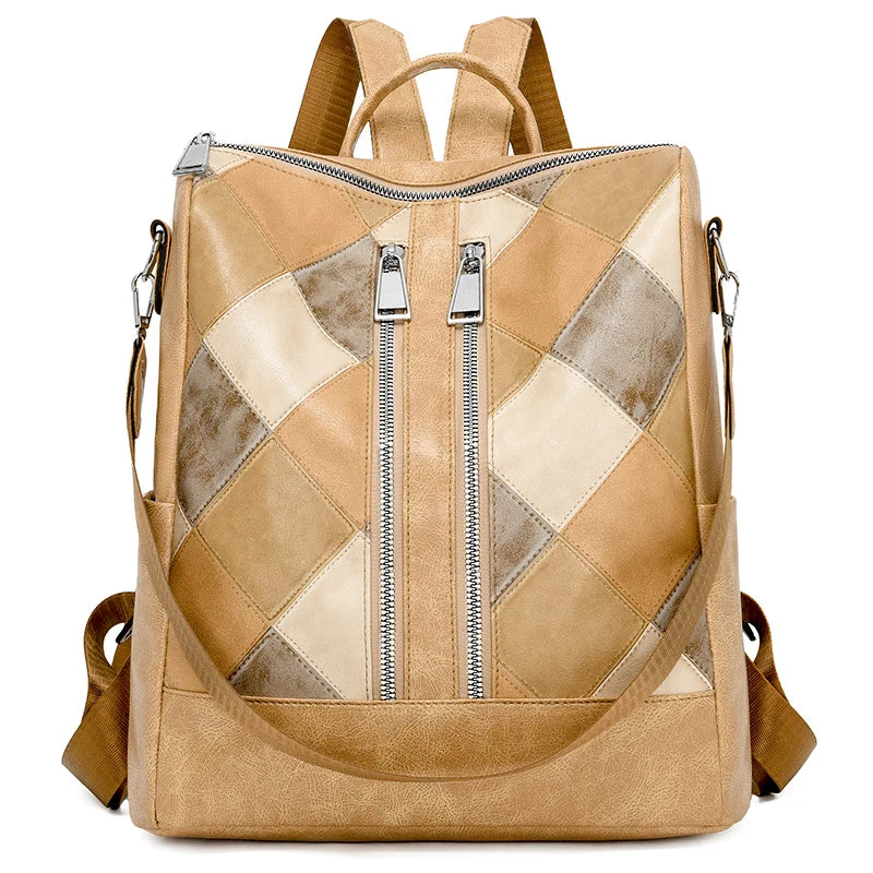 Wholesale High Quality Soft Leather Women's Backpack Geometric Pattern Large Capacity Travel and Student Backpacks