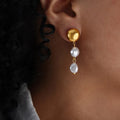 Elegant 18K Gold Plated Stainless Steel Drop Earrings Fashion Jewelry with Double Shell Pearls for Women
