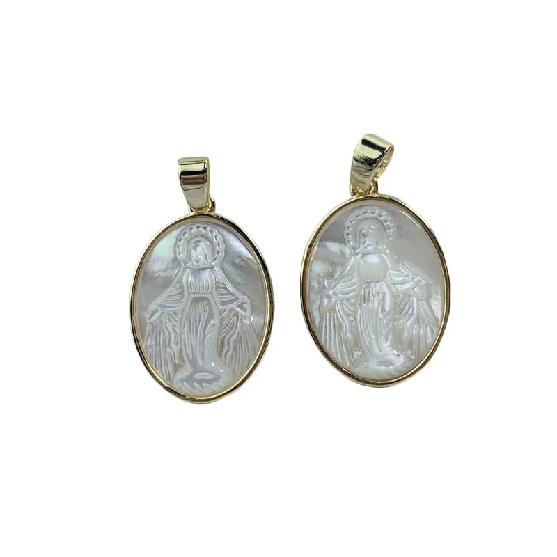 Wholesale Custom MOP Pearl Shell Religious Virgin Mary Pendants Charms for Jewelry Making Necklace