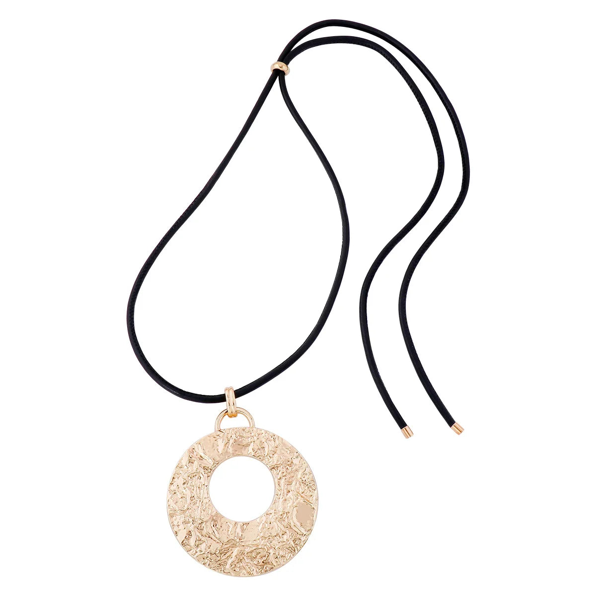 Vintage Bumpy Textured Round Metal Pendant Necklace Leather Cord Necklace Hot Sale Jewelry