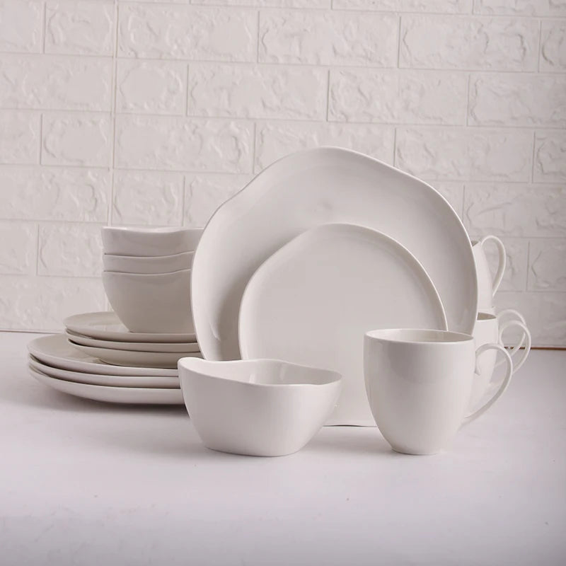 Creative Ceramic Food Tray Set-Porcelain White Irregular Shaped Salad Fruit Sushi Plates Ramen Mixing Bowl Cup Pot