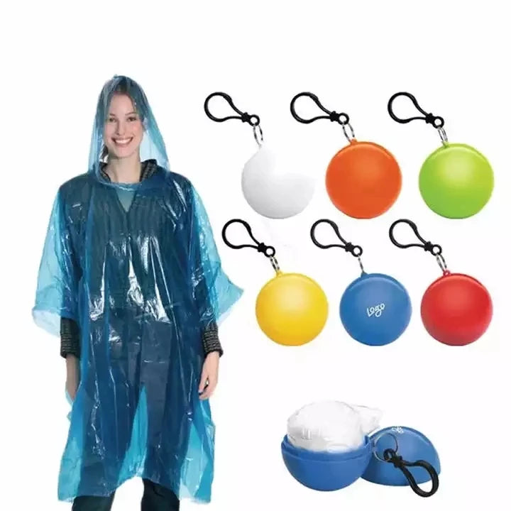 R1058 Promotional Gift Travel Emergency Women Cape Raincoat Keychain Waterproof Raincoat PE Plastic Disposable PE Rain Poncho