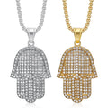 Hip Hop Punk Christian Jewelry Zircon Pendant Necklace Stainless Steel Hand of Fatima Popcorn Chain Gold Plated Mens Accessories