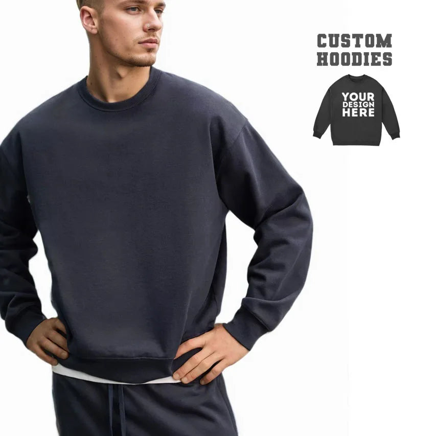 Custom High Luxury Men's Oversize Crewneck Sweatshirt O-Neck Cotton Streetwear Hoodies with Embroidered Technics