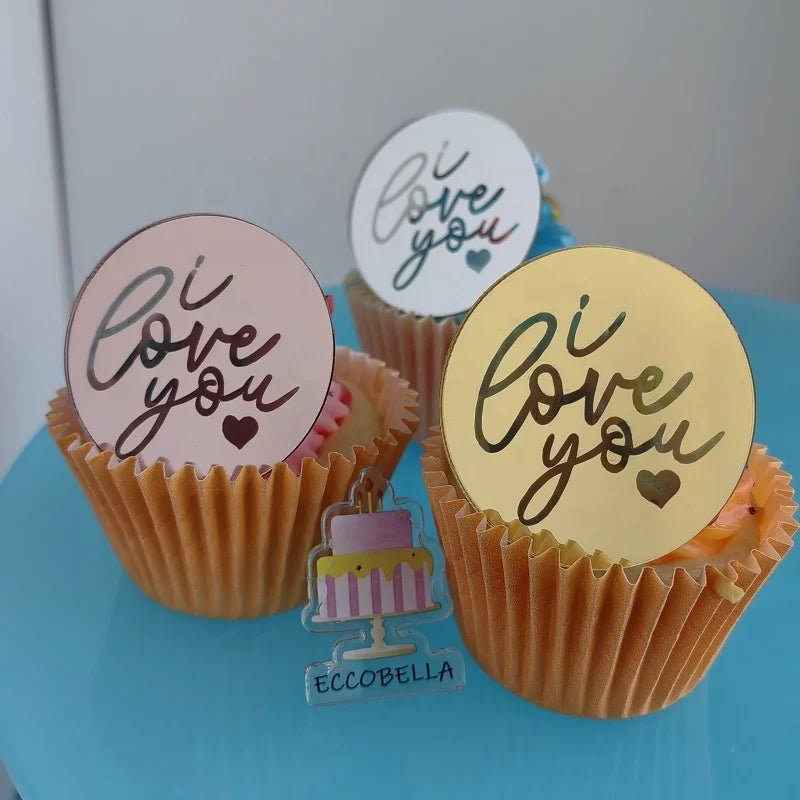 Valentine's Day 'I Love You' Acrylic Cupcake Topper 5cm Width 50pcs/Bag Round Shape for Cake Decoration Expressing Feelings