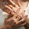 SUMMLY Wholesale Colorful Personality Heart Star Irregular 18K Gold Plated Stainless Steel Ring Fashion Jewelry