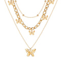 HSJ-100 Wholesale Metal Neck Jewelry for Women Multi 3 Layers Metallic Chain Alloy Gold Butterfly Pendant Necklace