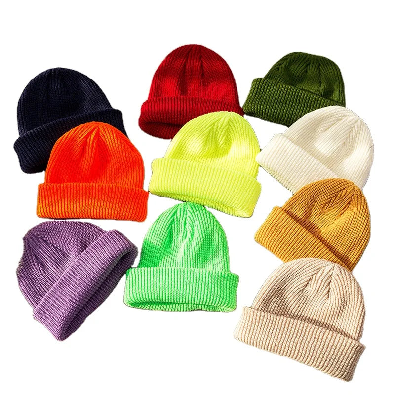 Winter Unisex Plain Color Round Top Beanie Hat Toque Knitted Skullcap Keep Warm 100% Acrylic Character Custom Beanie Logo