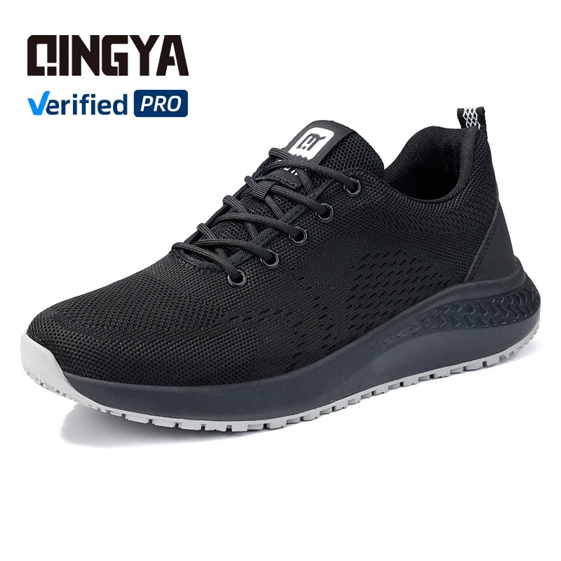 GUYISA Men's Chef Shoes Microfiber Upper with Non-Slip SRC Black Outsole Solid Chef Shoes