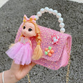 Pearl Handle Children's Square Shoulder Bag Cartoon Doll Girls Clutch Purse Handbags Princess Accessories Chain Crossbody Bags