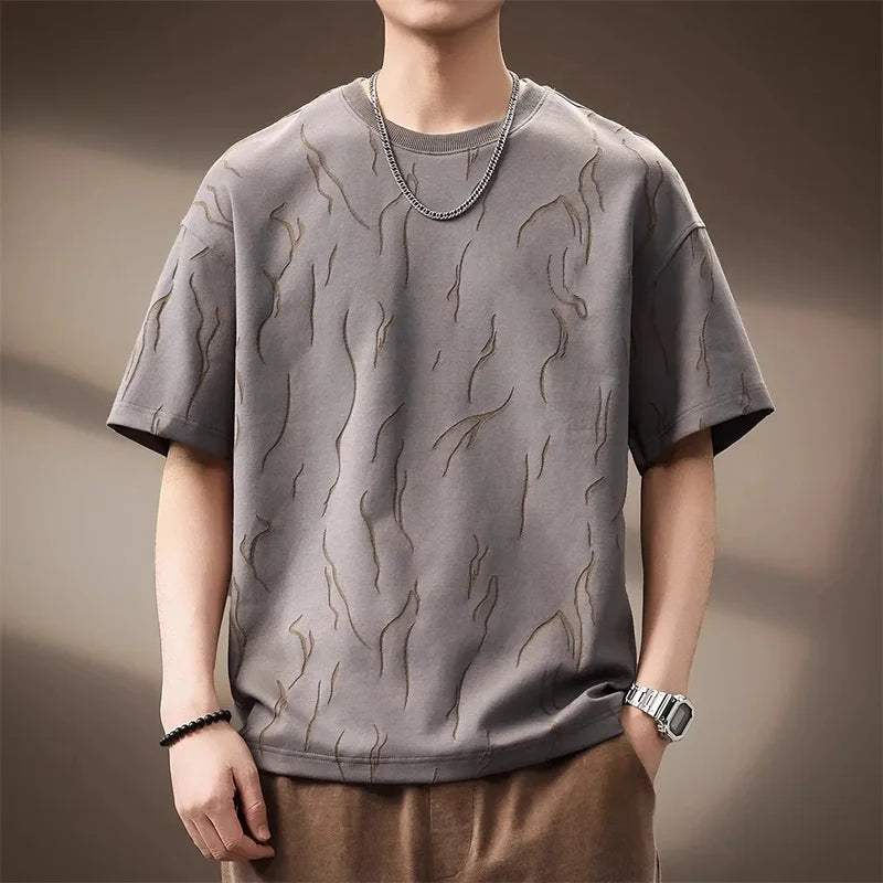 YUCHEN Manufacturer's Men's Summer T-Shirts Cotton Oversized Burn-Out Technique Two Tone Fabrics Distressed New Short Sleeves