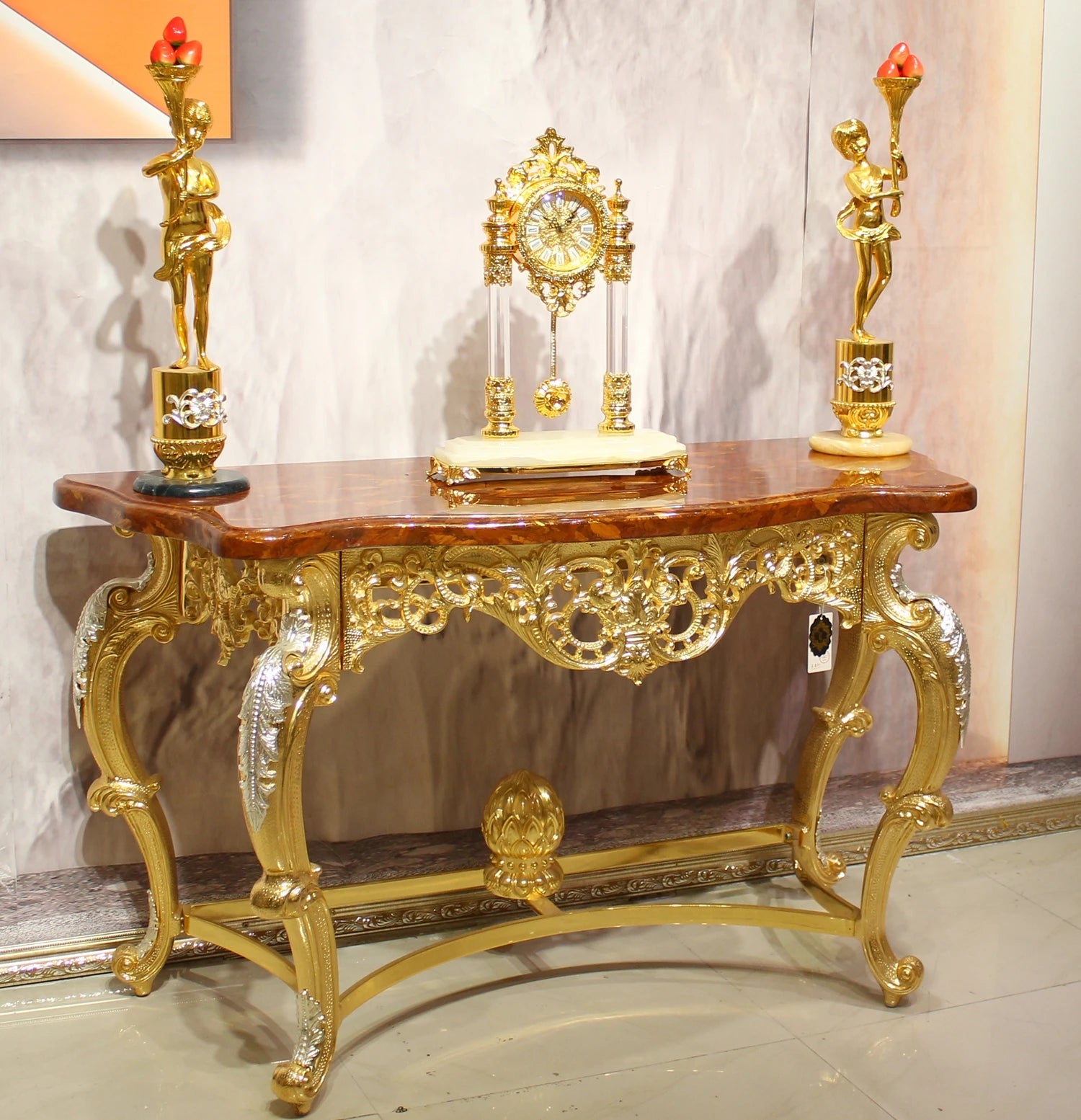 Italian Console Style Mirror Finish Copper Hallway Table Retro Luxury Golden for Dining Entry Living Room Hotels