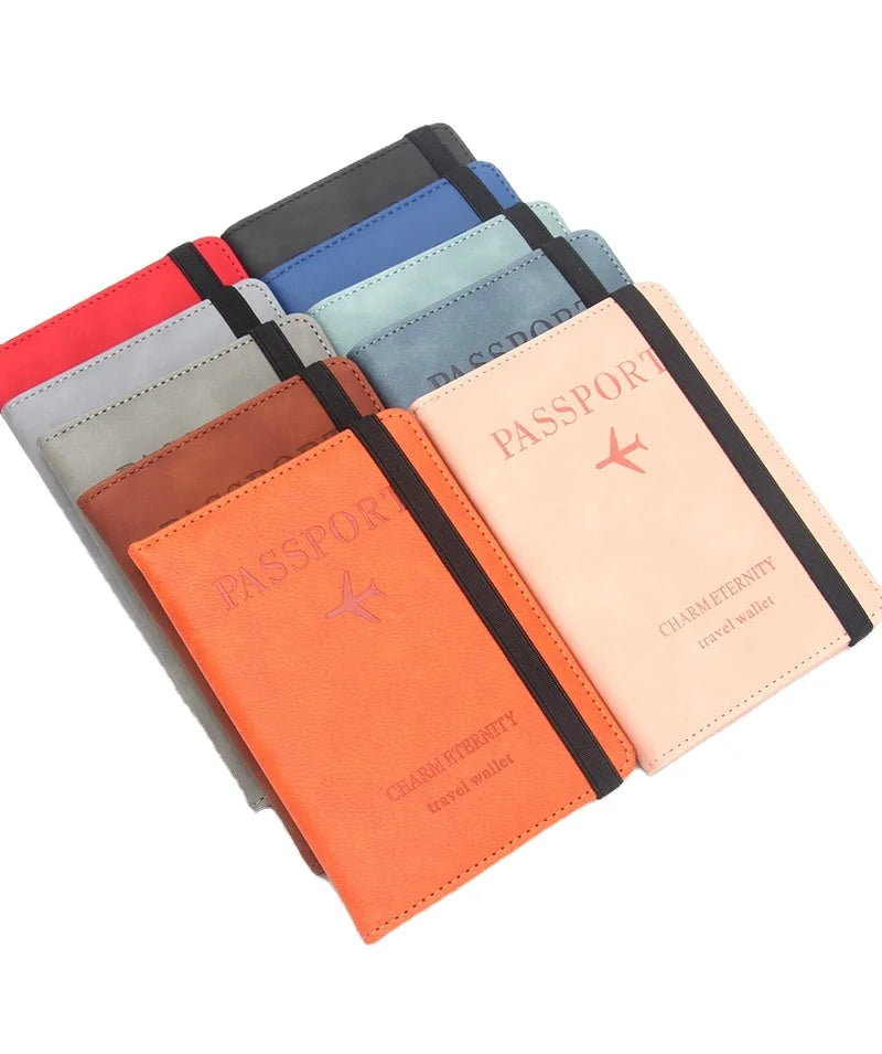 Custom RFID Anti Magnetic Strap Passport Cover Pu Passport Holder Purse Case for Bank Visa Id Card and Passport Book Protectors