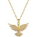 Luxury Women's Necklace Rhinestone Phoenix Bird Pendant Gold Plated Stainless Steel Chain Wing-shaped Design KN5361 Main Alloy