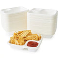 OEM Logo White Disposable Sugarcane Bagasse Plate Portable Party Nacho Tray for Cheese Dip & Chip for Sushi