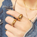 Dainty Minimalist Waterproof Jewelry Stainless Steel 18K Gold Plated Chunky Ring Statement Bold Dome Ring for Women YF2913