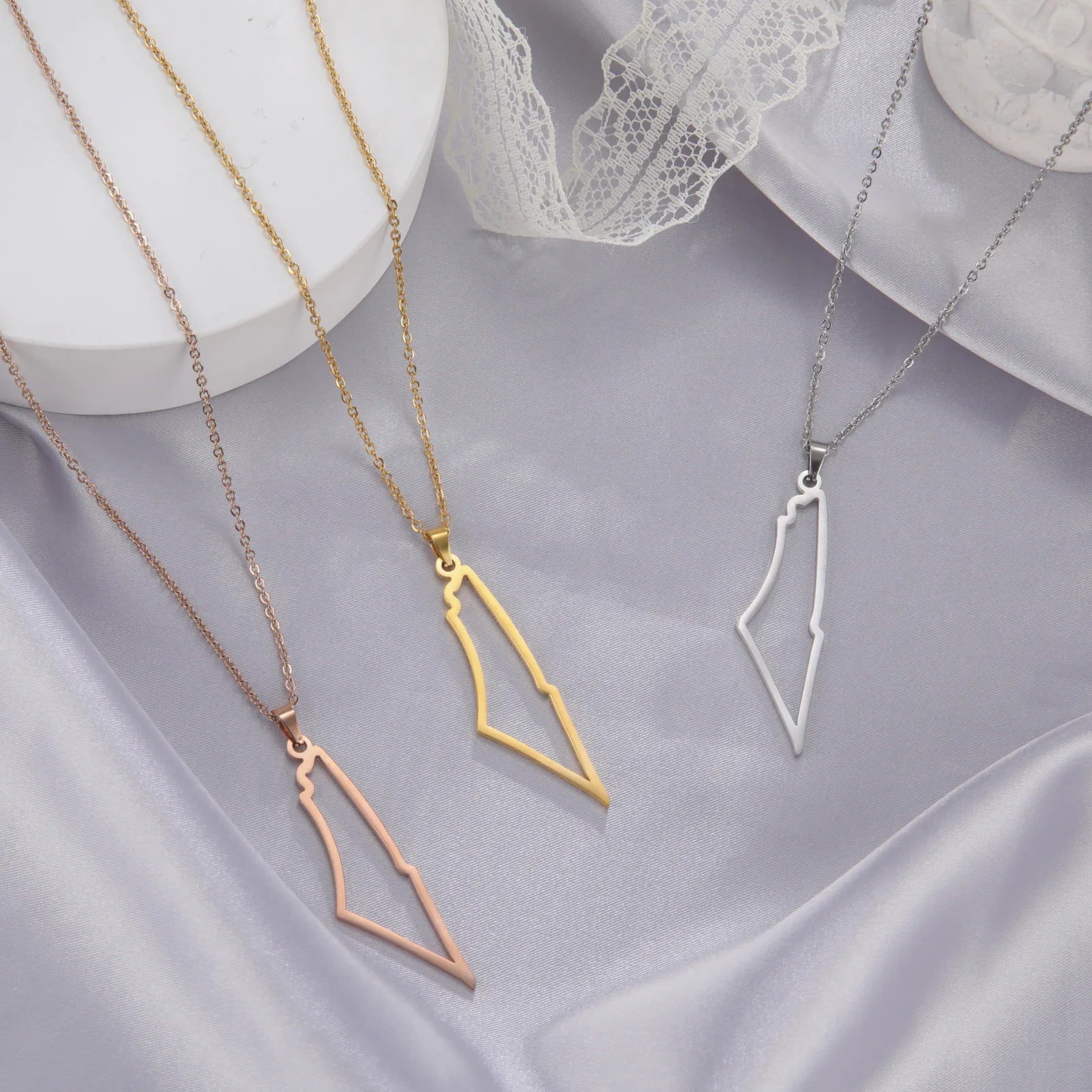 Manufacturer Stainless Steel Palestine Map Chain Necklaces 18K Gold Plated Palestinian Flag Map Pendant Necklace