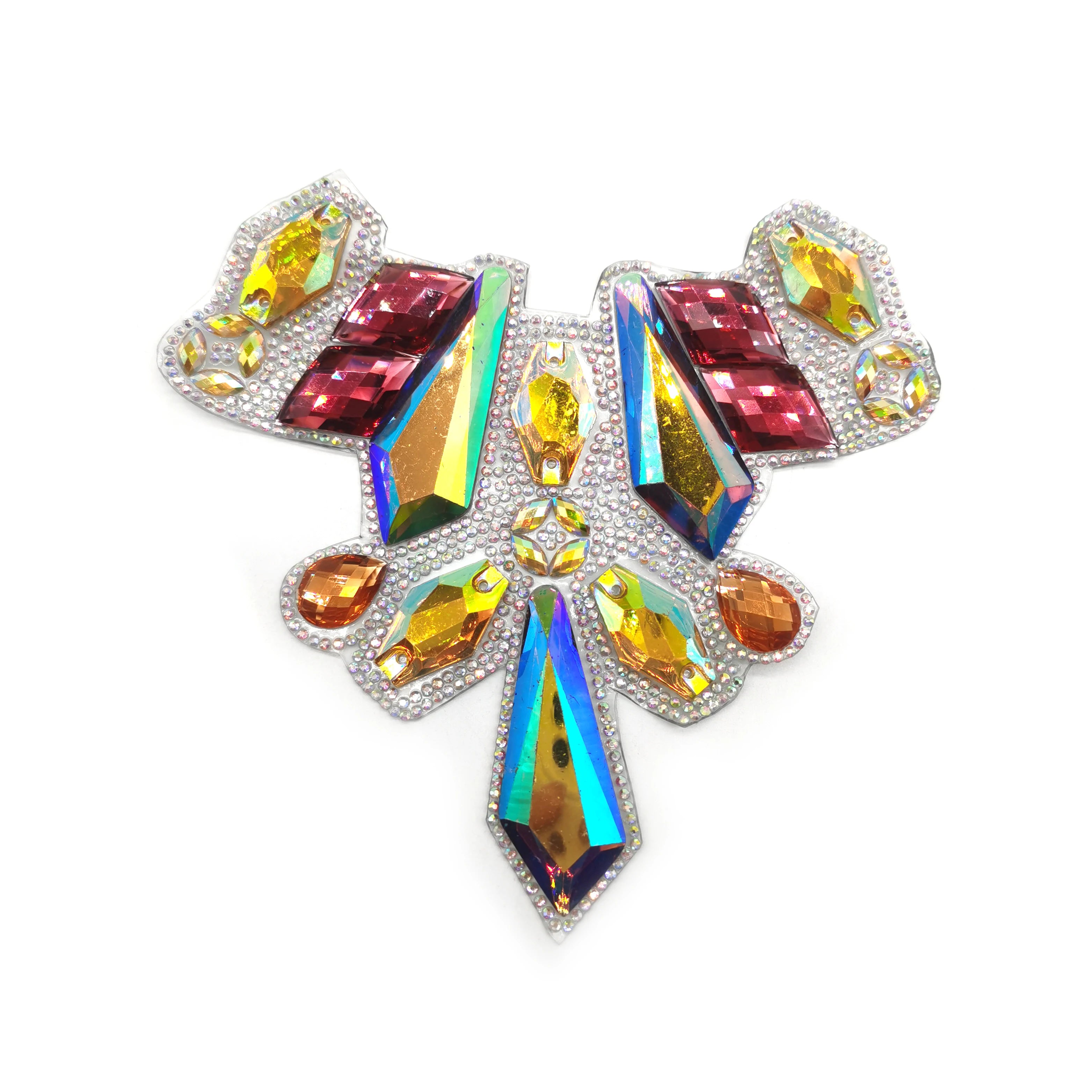 Wholesale Multicolor Rhinestone Applique Patches Iron on Gel-back Resin Gem Applique for Carnival Costume Decoration