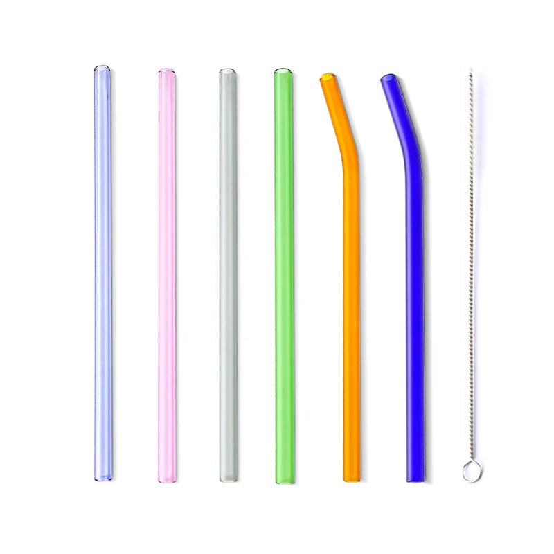 Eco Friendly Colorful Glass Drinking Straw Set Reusable Glass Straw for Water Bottle Cup Mug