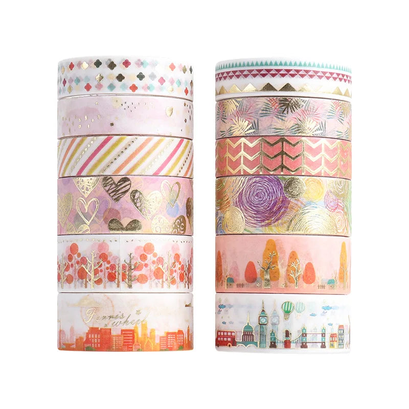 Creative Bronzing and Paper Tape Flower Face Hand Account Material DIY Sticker Washi Tape 12 Rolls