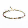 Fashion Jewelry 3mm Natural Stone Bracelet Colorful Tourmaline Bracelet with Real Gold Spacers for Ladies