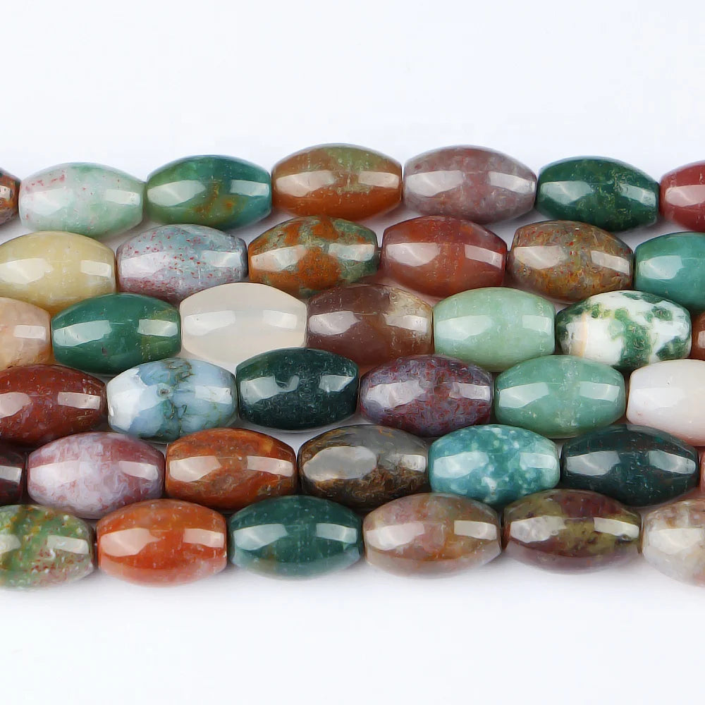 JSES Wholesale Natural India Agate 8*12mm Rice Loose Stone Beads for Jewelry Making Beads Crystal Beads DIY Accessories
