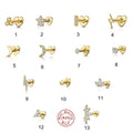 Gaby Body Piercing Jewelry Sterling 925 Plated Gold 18k Heart Flat Back Silver Internal Thread Helix Tragus Lip Labret Earring