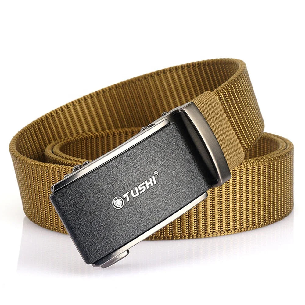 TUSHI New Custom Men's Belt Business Leisure Nylon Fabric Alloy Metal Automatic Buckle Adjustable Outdoor Use 3.4-135