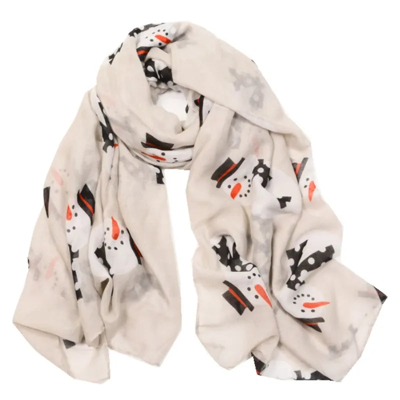 2023 Custom Snowman Print Shawl Scarf for Women Viscose Large Long Hijab Scarf for Autumn Season