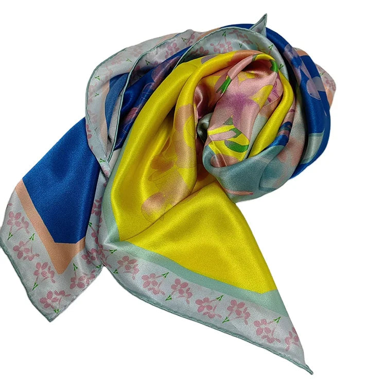 Custom Square Scarf 12mm Silk Crepe De Chine Accept Your Own Design With Hand Hem Rolled