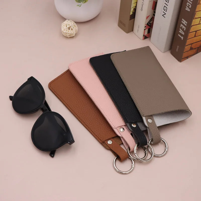 Hot Selling Rectangular PU Leather Eyeglass Case with Belt Clip Soft Glasses Bag for Portable Pocket Packaging