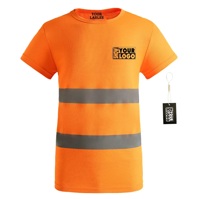 Custom 100% Polyester Reflective Safety Workwear Shirt Quick Dry Short Sleeve Night Work Uniform Your Logo Print Solid Pattern