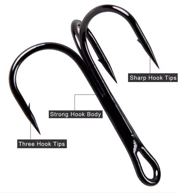 High Carbon Steel Treble Fishing Hooks Set 50pcs/Box Barbed Hooks for Freshwater & Saltwater for Squid & Octopus