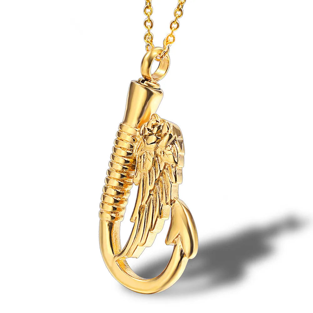 Wholesale Openable Charm Heart Design 316l Stainless Steel Fish Hook Pendant Locket Memory Cremation Urn Jewelry Ashes Necklace