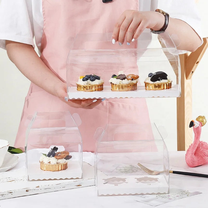 XJH Individual Cupcake Box With Handle Clear Single Cupcake Box 1/2/3 Holes Acetate Cover Clear Rectangle Cupcake Boxes