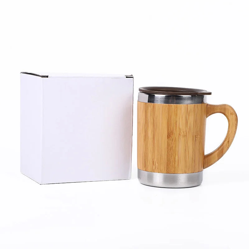 Custom Logo Portable Leisure Bamboo & Stainless Steel Coffee Tumbler Reusable Tea Cup for Office Use Perfect Gift Thermos