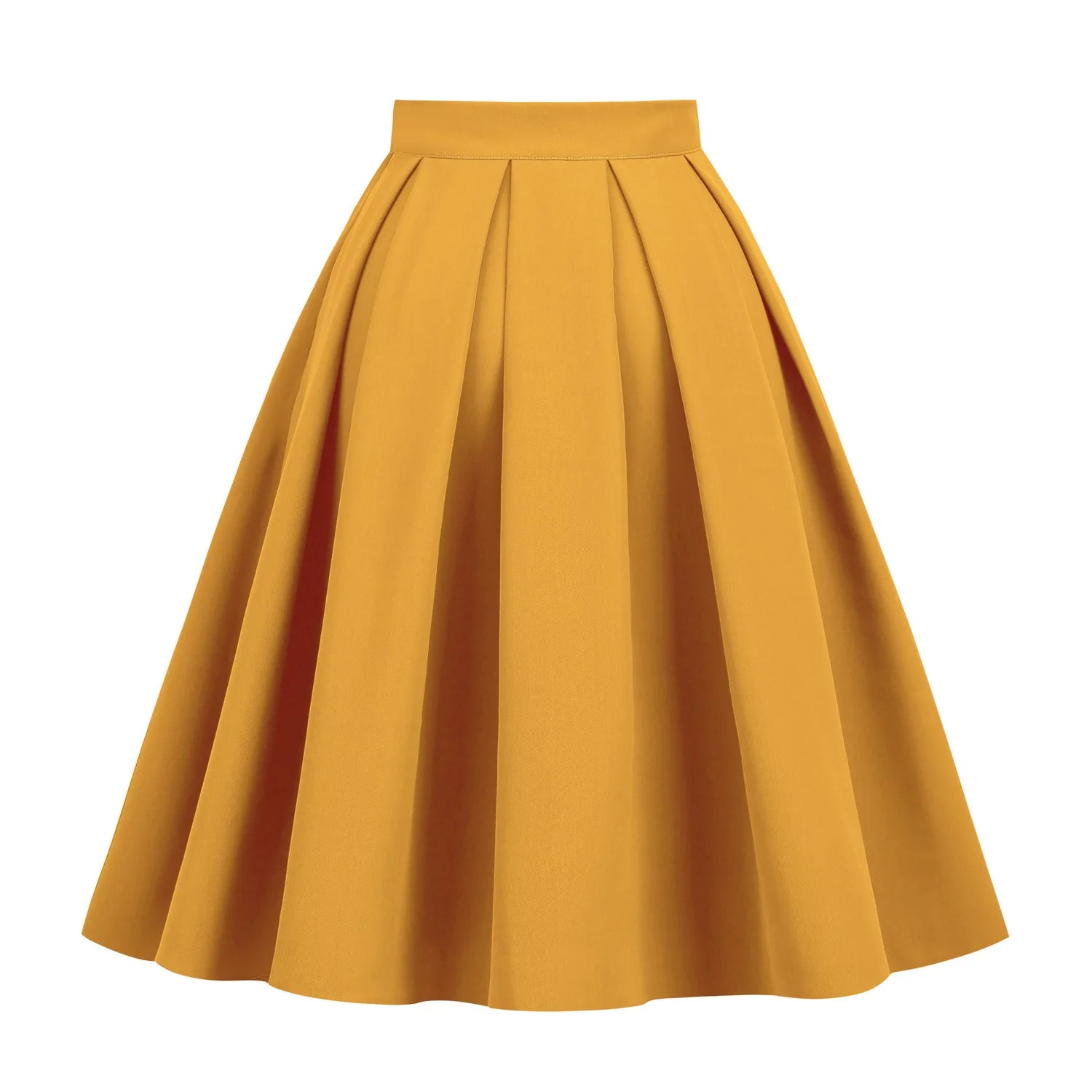 Summer Pleated Skirt High Waist Vintage Solid Color Women Skirt