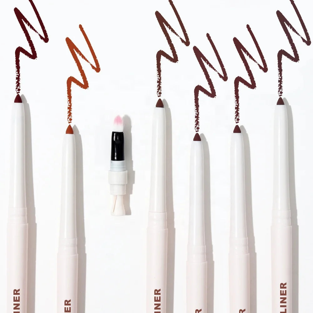 Vegan Retractable Creamy Lip Liner with Brush and Sharpener for Black Women Custom Logo Makeup Pigmented Lipliner Pencil