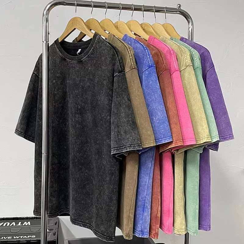 Distressed Luxury Men 100% Cotton T Shirt High Quality Blank Vintage Logo Custom Faded Oversized Acid Washed T Shirt