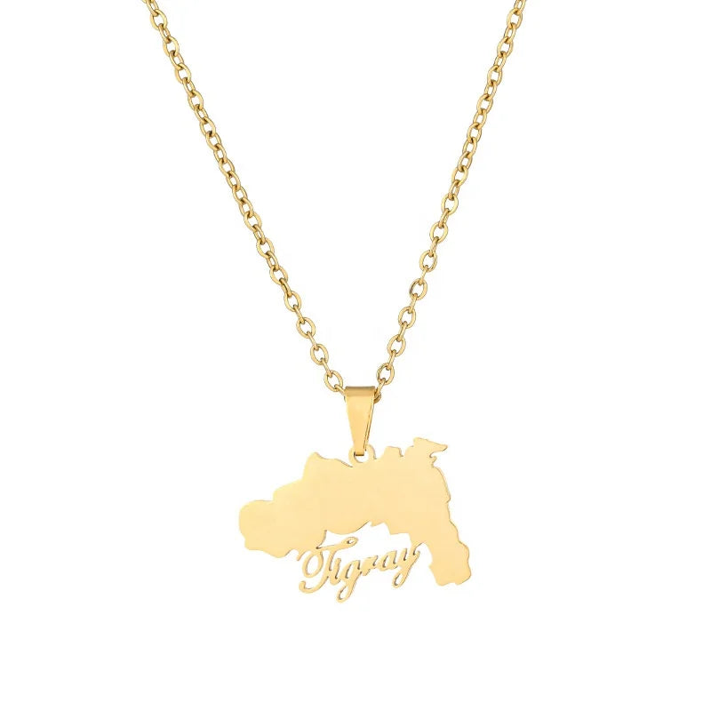 BINSHUO Wholesale Custom Stainless Steel Jewelry 18k Gold Plated Letter Africa Ethiopia Map Men Pendant Charm Necklace for Women
